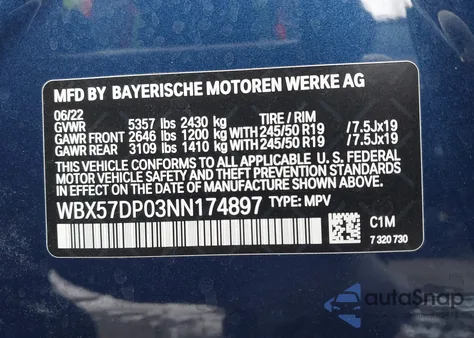 2022 BMW X3 xDrive30I from USA, damaged, VIN WBX57DP03NN174897